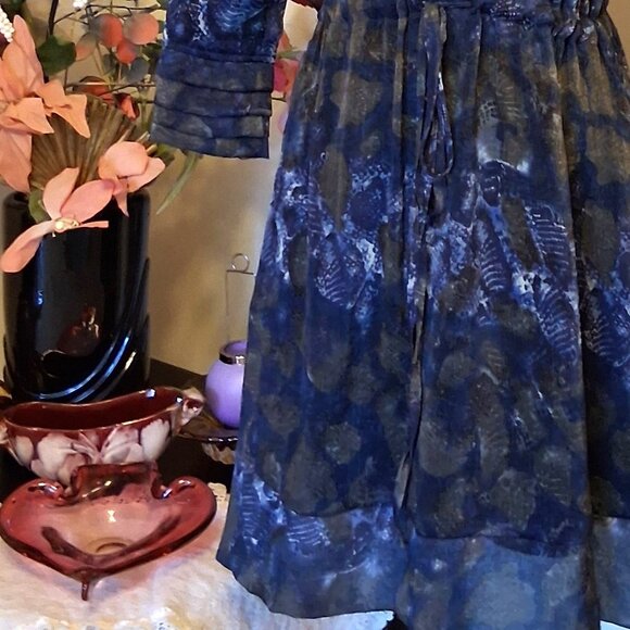 NWOT dotty Women's Blue Printed Fully Lined Midi Dress S/P - Picture 7 of 7